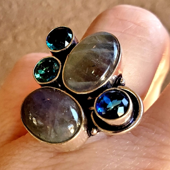 New Labradorite & Bi-Color Tourmaline Silver Ring. - Picture 15 of 16